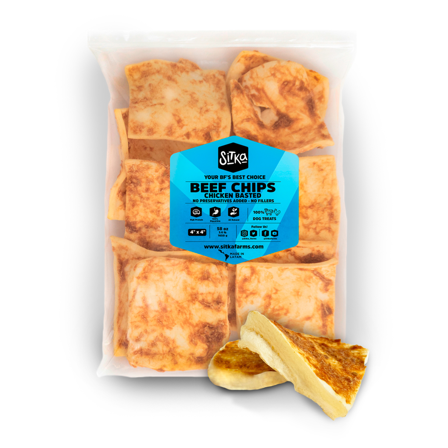 Chicken Breast Beef Cheek Chips - 4x4 Inch - Sitka Farms